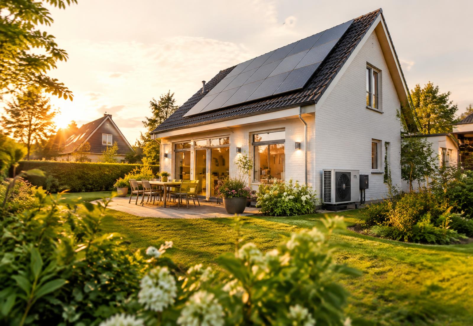 Duurzame woning met zonnepanelen en warmtepomp